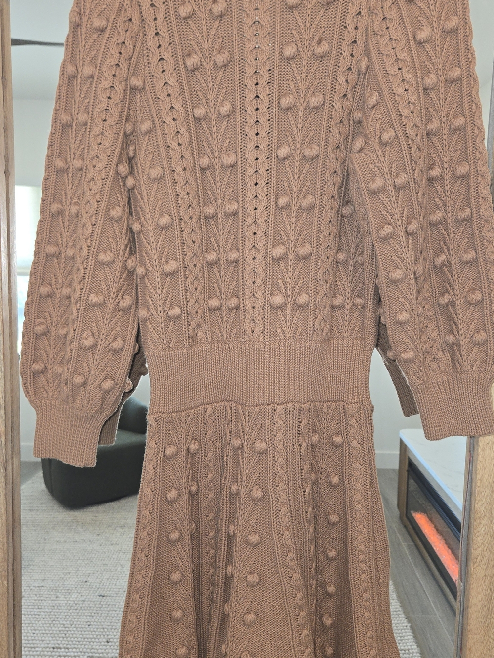 Alice + Olivia Kitty Bow Front Cable Knit Sweater Dress Brown - Picture 3 of 6